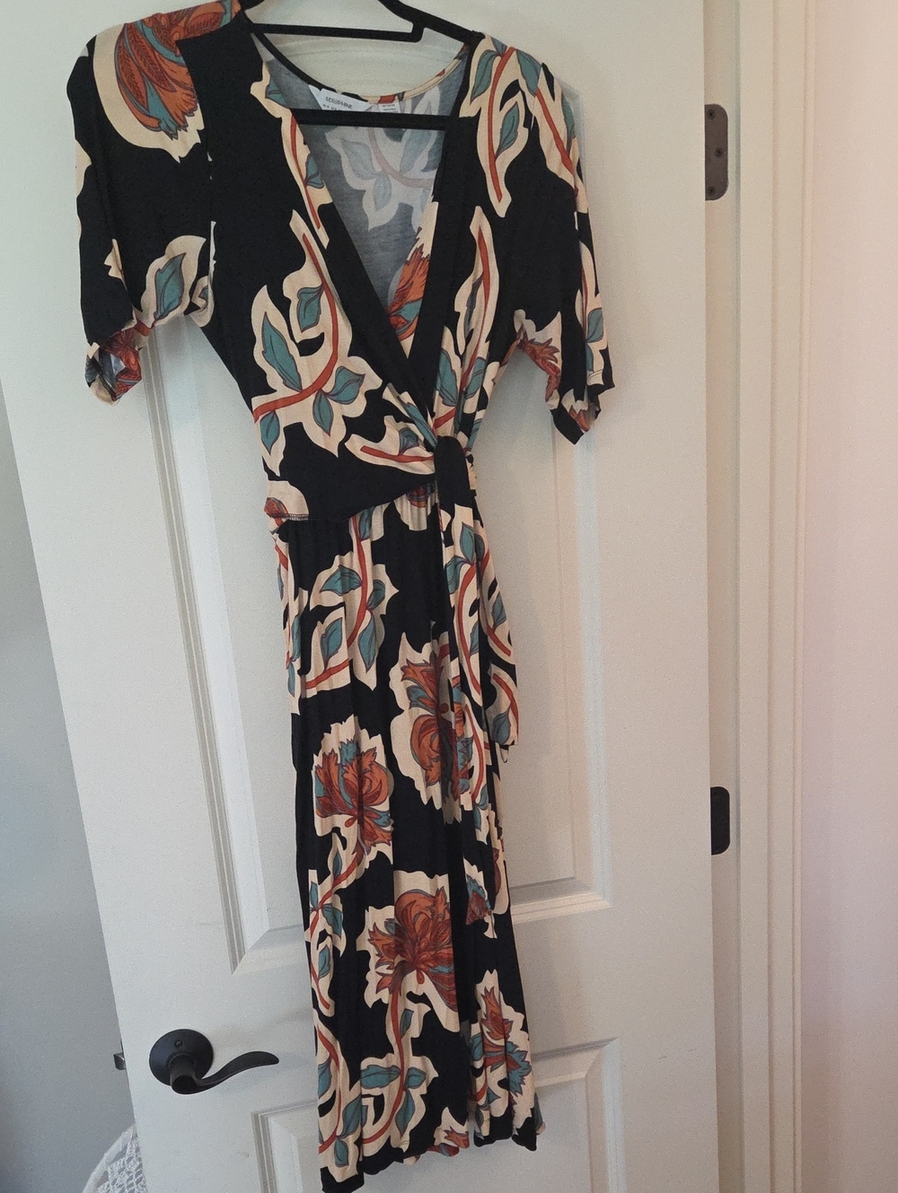 Seraphine Black Midi Wrap Dress with Floral Print